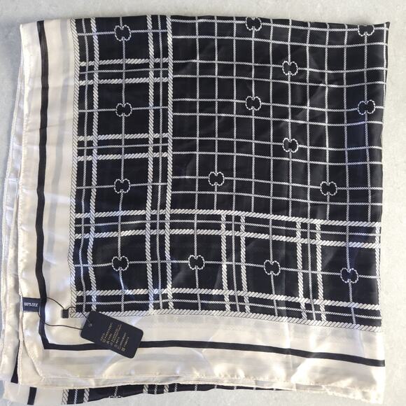 Oversized Scarf 100% Silk Wrap Shawl Designer Style Black Nautical Gift 70x35 - Picture 1 of 10